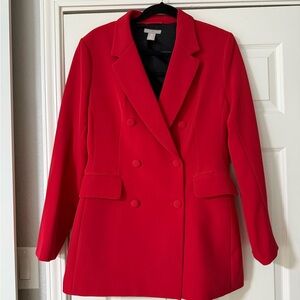 Zara Red Double-Breasted Blazer